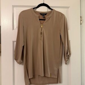 Ellen Tracy Tan Blouse with Gold Zipper